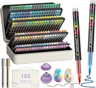 170 Colors Acrylic Paint Markers with Carrying Case, Soft Brush Tip Acrylic Pens, Smooth Writing, Quick-Drying, Lightfast, for Rock Painting, Canvas, Wood, Egg & DIY Crafts Art Supplies