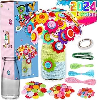 YOFUN Flower Craft Kit for Kids - Make Your Own Flower Bouquet with Buttons and Felt Flowers, Vase Art Toy & Craft Project for Children, DIY Activity Gift for Boys & Girls Age 4 5 6 7 8 9 Year Old