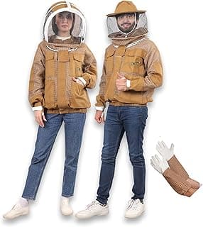 US-Keepers 3 Layer Bee Jacket, Apiarist Ultra Ventilated Beekeeping Jacket for Men & Women, Beekeeper Jacket with Gloves & two Bee Veils (Brown J/M) image