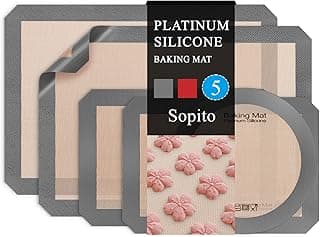 Platinum Silicone Baking Mat Set of 5 (Half, Quarter Sheet and Round), Sopito Food Safe Silicone Baking Sheet, Heat Proof 480℉ Cooking Mat, Grey image