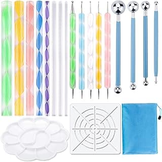 Augshy 19pcs Mandala Dotting Tools Set Pen Dotting Tools Mandala Stencil Ball Stylus Paint Tray for Painting Rocks, Coloring, Drawing and Drafting image