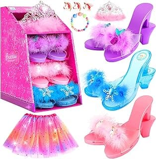 Princess Dress Up Toys 3-6 Years Old Girls' Gift Set, Princess Dress Up Shoes Set Include Toddler Jewelry Boutique Kit, Skirts 3 Pairs of Princess Dress Up Shoes, Pretend Role Play Gift Toy for Girls image