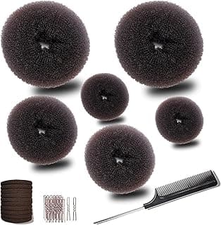 Hair Bun Shaper Set - 2 Large, 2 Medium, 2 Small Donut Hair Bun Makers, 10 Elastic Bands, Hair Pins (Brown) image
