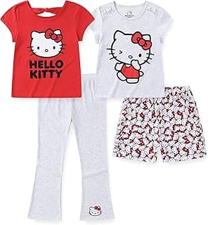 Hello Kitty Sanrio Girls 4 Pack Mix and Match 2 Short Sleeve T-Shirts, Short, and Flared Pants Set for Big Kids image