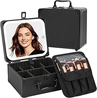 Makeup Box with LED Mirror, Travel Makeup Bag with Light up Mirror& Adjustable Dividers Travel Make up Train Case Portable Cosmetic Organizer Case Waterproof Organizer Bag Gifts for Women and Girls