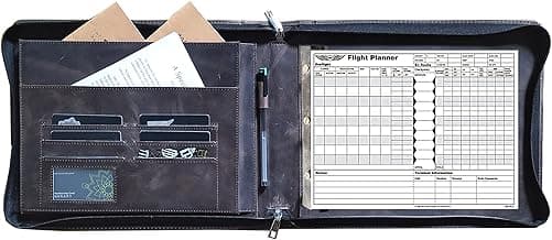 Pilot Logbook Binder, Professional 3 Screws Letter Size Notepad, Monogrammed Name/LOGO, Vintage Leather Portfolio Gift for Pilots, Free Initials Engraved image