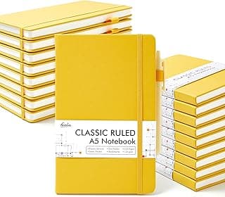 18 Pack Journal Notebook for Work, Business Notebook Bulk Hardcover Lined Writing Journal with Pen Holder for Men Women Note Taking, with 18 Black Pens, 120 GSM, 5.1”x8.3”, A5, Yellow image