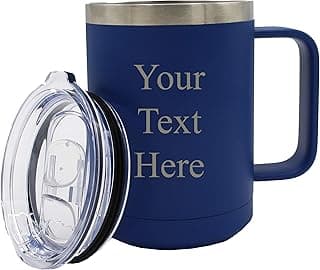 My Personal Memories Customized 15 oz Insulated Coffee Mug Travel Tumbler with Handle and Lid - Monogrammed and Engraved with Your Text (Royal Blue) image