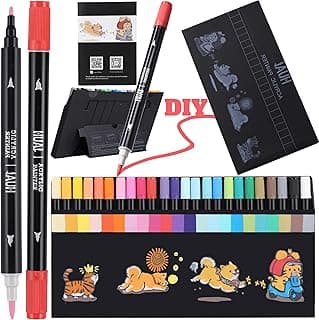 24 Colors Dual Tip Acrylic Paint Pens, Fine & Dot Tip Premium Coloring Markers Set for Wood, Rock, Stone, Drawing, Canvas, Glass, Ceramic Surfaces and DIY Crafts Making, Creative Box image