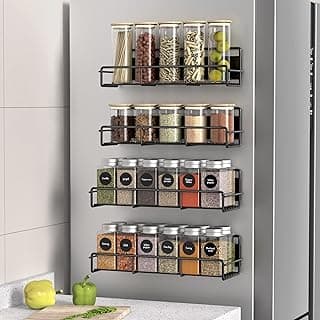 4 Pack Magnetic Spice Rack Organizer for Refrigerator and Microwave Oven, Metal Fridge Shelf for Kitchen, Black image