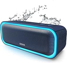 DOSS SoundBox Pro Bluetooth Speaker with 20W Stereo Sound, Active Extra Bass, IPX6 Waterproof, TWS Pairing, Multi-Colors Lights, 20H Playtime, Portable for Beach, Outdoor-Blue