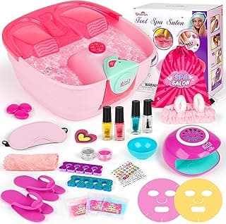Kids Foot Spa & Nail Kit - Kids Spa Day Kit for Girls with Mask Foot Bath and Nail Dryer - Manicures Pedicure Toy Kit Nail Art Salon Girl Stuff - Christmas Birthday Gifts for 6 7 8 9 10-12 Year Old image