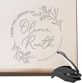 Personalized Book Embosser - Customizable Embosser Stamp for Crisp, Clear Impressions - Perfect for Bookplates, Endpapers, and Covers - Custom Embosser for Personal Libraries - Floral Designs image