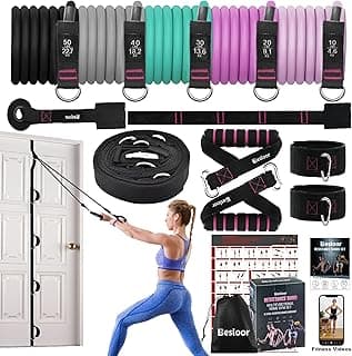 Resistance Band Set. Exercise Bands with Handles, Door Anchor and Ankle Strap. Home Gym, Supports Full-Body Workouts - with Fitness Poster and Video image