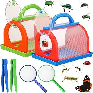 2 Pack Bug Catcher Kit Summer Toy Gift for Kids Boys Girls Outdoor Critter Bug Container Insect Cage Educational Bug Box for Butterfly Catching Activity Supplies(Blue, Green)