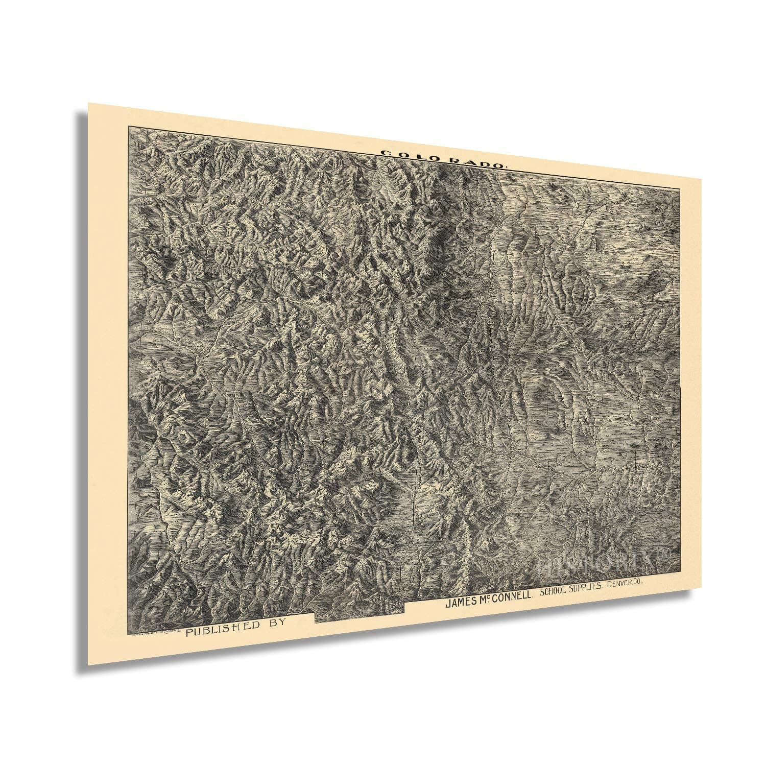 HISTORIX Vintage 1894 Colorado Map Poster - 24x36 Inch Vintage Map of Colorado Wall Art - Old Historic Colorado Mountains Map Showing Relief Spot Heights and Bird's-Eye View of Towns image