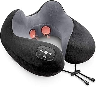 Comfier Travel Pillow & Neck Massager with Heat, Memory Foam Neck Pillow, 3 Modes& 6 Levels Vibration Cordless Neck Massage Pillow for Tense Relief,Head Support Cervical Pillow for Airplane,Car Office image