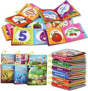 Soft Cloth Books Baby Books Bath Books 6-Pack for Baby Infant Toddler Kids Crinkle Squeaky Washable Chewable Non-Toxic Early Educational Giftable image