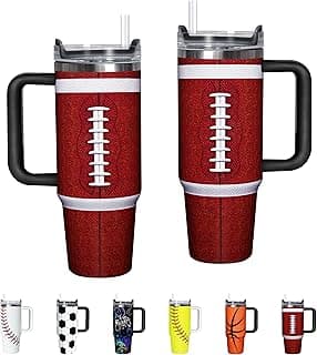 30 oz Football Tumbler with Handle and Lid Double Walled Stainless Steel Insulated Travel Mug Gift for Football Themed Lovers Coffee Cup image