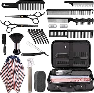 Barber Tools Case Set, Barber Cutting Set for Barbershop Home Hair Stylist Case Supplies with Hair Comb, Spray Bottle, Hair Brush, Hairdressing Scissors, Cape, Hair Clip (15Pcs/Set) image