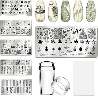 AddFavor Nail Art Stamper Kit 6pcs Flower Heart Leaf Lace Butterfly Stamping Plate Template with Silicone Nail Stamper and Scraper for Women Girls DIY Fingernail Manicure Stencils Tools image