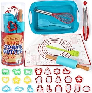 Kids Cooking & Baking Sets Real, Toddler Kitchen Toys, 24 Assorted Cookie Cutters - with Rolling Pin, Silicone Baking Pan, and Non-Stick Baking Mat for Kids Girls Boys Ages 4+ image
