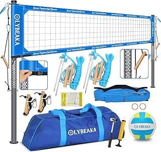 2025 Outdoor Professional Volleyball Net Set for Backyard Beach with Tetoron Net, Adjustable Aluminum Poles, PU Volleyball,Carry Bag - Easy Setup & Anti-Sagg with 2 Tension Adjusters