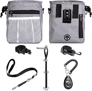 4-in-1 Dog Training Set, Puppy Training Treats- Dog Treat Training Pouch, Bark Control Whistle, Dog Doorbells, Dog Clicker, Ideal Gift for First Time Pet Owners, Training Dog Owners (Gray) image