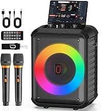 Karaoke Machine with 2 Wireless Microphones, Portable Bluetooth Speaker with LED Light for Adults, PA System with Echo Adjustment, Supports TF Card/USB, AUX in, LINE in, REC for Party