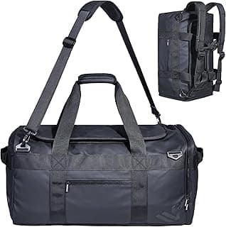 Duffle Backpack Heavy Duty Gym Bag for Men, 50L Convertible Travel Duffel Water Resistant Large Hand Bag for Sport Weekend, Black