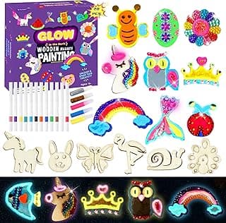 Glow in The Dark Wooden Magnet Painting Kit - 20 DIY Decorate Wood Painting Diamonds Arts Crafts Kit for Kids Age 4-8 8-12, Party Favors Easter Crafts & Basket Stuffers Birthday Toys for Boys Girls image