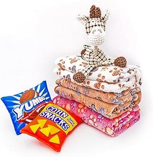 6-Piece Kit for Dogs: Includes 3 Large Premium Fleece Blankets in 3 Colors 41” x 31”, Interactive Squeaky Plush Toy, 2 Fun Teeth-Cleaning Chew Toys image