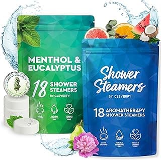 Cleverfy Shower Steamers 2 Packs of 18 Variety Pack Bundle. Shower Bombs with Essential Oils. Shower Steamers Aromatherapy for Women & Men. Eucalyptus & Menthol - Watermelon, Grapefruit, Lemongrass image