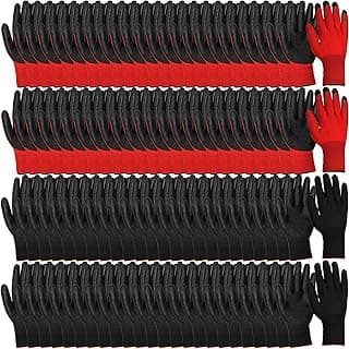 Lawei 48 Pairs Gardening Gloves for Men Women, 9 Inch Rubber Coated Safety Work Gloves Bulk, Breathable Reusable Garden Gloves for Weeding, Digging, Raking, Pruning and Construction, Black and Red