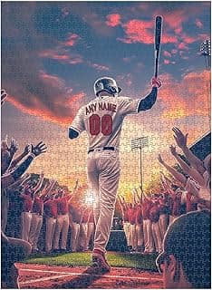 Wooden Jigsaw Puzzles for Adults - Custom Name and Number on (Boston) Baseball Player Art Photo - 300 500 1000PCS Puzzles Game Home Wall Decor image