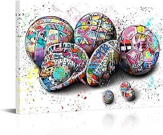 Conipit Sports Graffiti Canvas Wall Art Boys Room Wall Decor Colorful Basketball Soccer Football Boxing Canvas Pictures Street Pop Art Painting 24''x36'' (white)