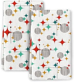 Mid Century Modern Retro Kitchen Dish Towels Set of 2, 16"x 24" Beige Cotton Absorbent Drying Cloth Tea Towels Hand Towels for Cooking Baking Farmhouse Home Decor image