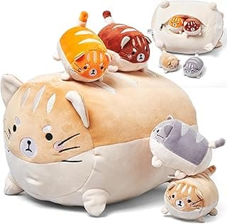 Wonder Products Tiger with Puppies Plush Toy Set - Soft Textiles - Includes 1 Mommy Tiger and 4 Cubs - Cute Stuffed Animals for Girls for Kids - 13x6x6 Inch - Orange White