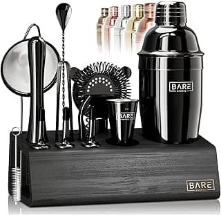 BARE BARREL® Mixology Bartender Kit Bar Set | 14-Piece Cocktail Shaker Set | Martini Barware Mixing Tools for Home Bartending | Incl. 35 Recipe Cards | Gift Set (24oz Cobbler Shaker, Jet Black/Black) image
