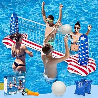 120" Pool Volleyball Net, Pool Volleyball Set for Inground American Flag Design Includes Upgraded Water Volleyball, Ball Pump, Pool Games Toys for Adults | 2025 Pool Party Gift Accessories