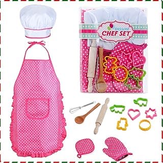 HmiL-U Chef Set for Kids - 13 Pcs Kids Cooking and Baking Set Includes Kids Apron, Chef Hat, Utensils, Cooking Mitt for Kids Chef Role Play Set , Gift for 3 Year Old Girls and up … image