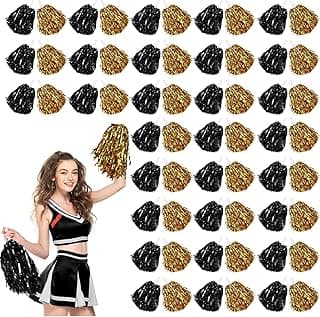 60 Pcs Cheerleading Pom Poms Cheer Pom Poms Fun Pom Poms Metallic Foil Pom Poms Cheerleading Poms with Plastic Handles for Cheering Squad Team Spirited Sports Dance image