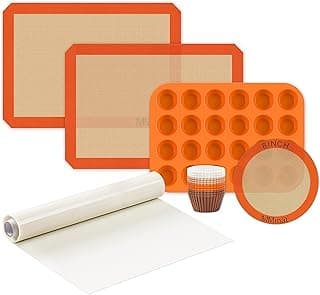 Silicone Baking Mat, Premium Non-Stick Silicone Bakeware Set, Reusable Silicone Baking Sheet Oven Liners, Silicone Baking Mat Roll, Baking Cups, Muffin Cupcake Pan image