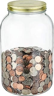 Large Coin Bank Jar with Slotted Gold Lid Holds over $2,900 in Coins- Mason Money Jar Used for Piggy Bank and Raffle Ticket Drawing - Glass Money Jar Made in USA - Gallon image