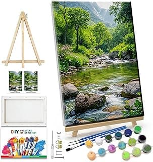 JOOZ Landscape Paint by Number Kit for Adults Beginner with Easel Mountain Adult Paint by Number Kits on Canvas with Frame Forest DIY Oil Painting Kits for Gift Home Wall Decor 7.87x11.81 Inch