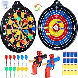 2 in 1 Double-Sided Magnetic Dart Board for Kids and Adults,2 Models Dart Game(12Magnetic Dart)+12 Sticky Balls Or 2 Toy Gun+40 Foam Dart.6-12 Year Boy Girls Indoor outdoor Party Game Toy Gifts image