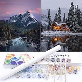 BAISITE Paint by Numbers Kit for Adults Beginners,12" Wx16 L 2 Pack Canvas Pictures Drawing Paintwork with 8 Pcs Wooden Paintbrushes,Acrylic Pigment in Gift Box-PBN219-220 image