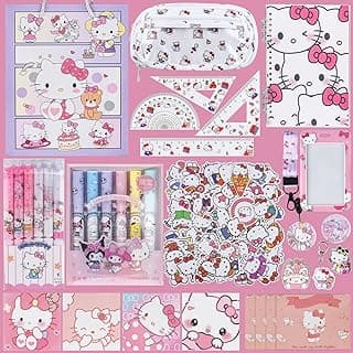 Including Include Stationery Bag Pen Stickers Notebook ID Card Sticky Note Ruler Tote Bag Keychain,Kawaii Stationery Set Back to School Present,Cute School Supplies Present Set, (Pink) image