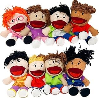 8 Hand Puppets for kids - Plush Multiculturalism Puppeteering Set with Movable Mouths, Create Silly Puppet Shows That Foster Learning and Laughter image