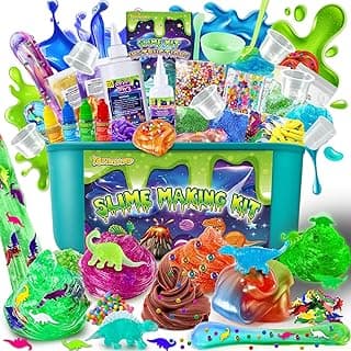 Dinosaur Slime Kit for Girls, Glimmer Crunchy, Galaxy Slime Making Kit for Kids 6-12, Glow in The Dark DIY Slime Kit with Add-ins, Foam Balls, Charms, Glitters, Dinosaur Gift Toys
